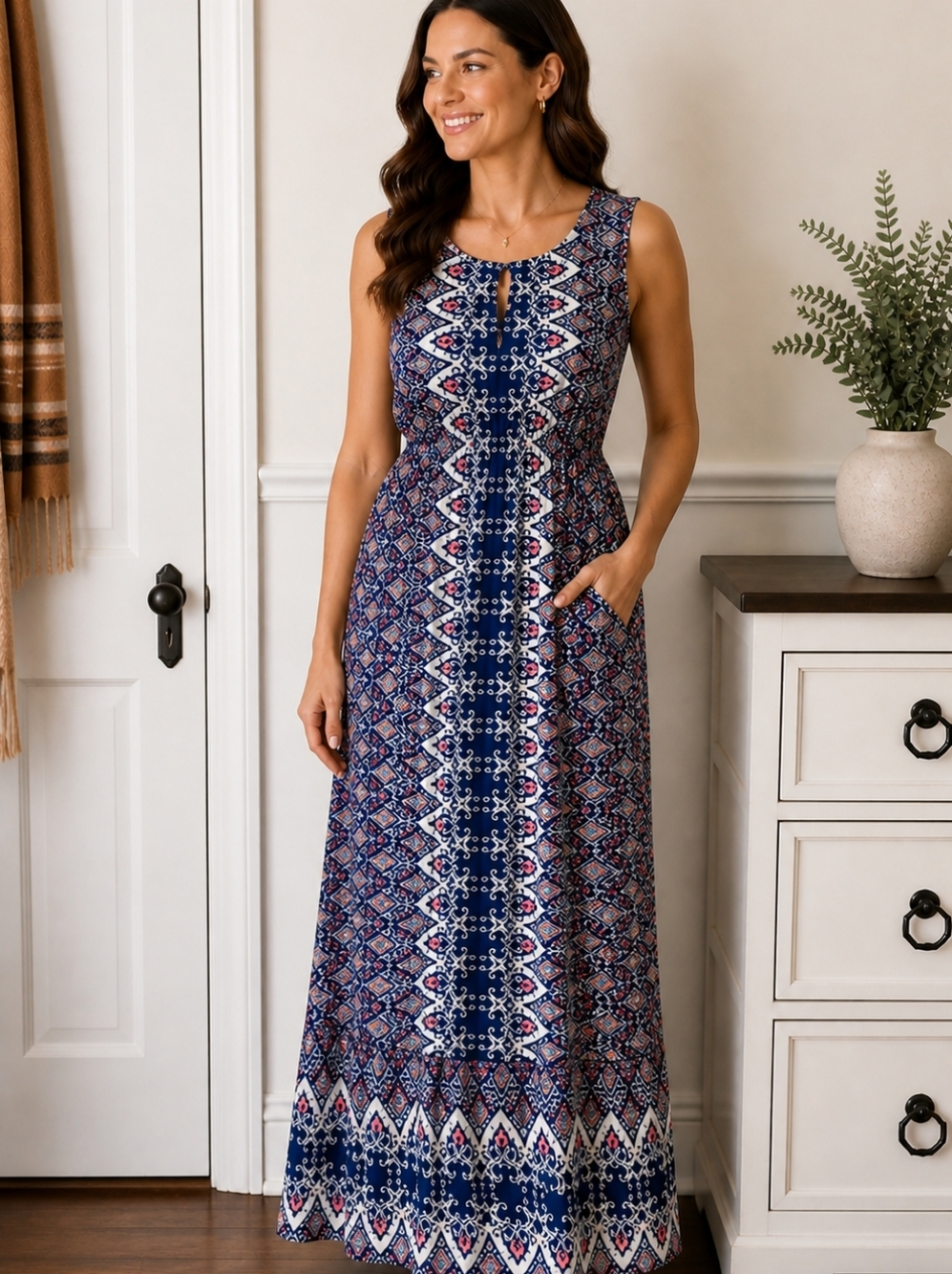 Tribal High Waist Cotton Maxi Dress Small
